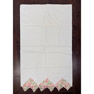 2 Vintage Cotton Cottagecore Pillowcases with Crochet Detail - Set of 2